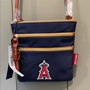 NWT Dooney & Bourke Navy and Brown Official Angel Crossbody Bag